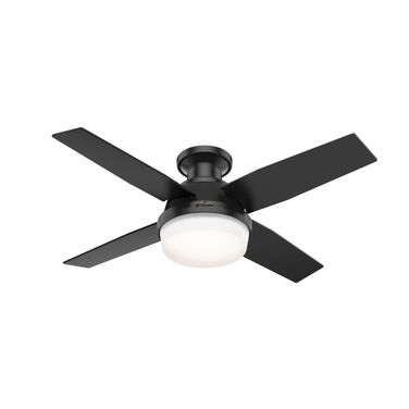 Dempsey 44 Inch Low Profile Damp Rated Ceiling Fan with LED Light Kit and Handheld Remote In Matte Black