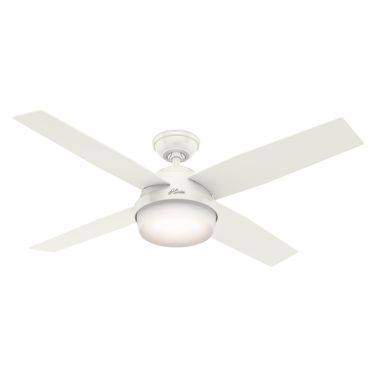 Dempsey 52 Inch Damp Rated Ceiling Fan with LED Light Kit and Handheld Remote In Fresh White and Washed Oak