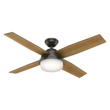 Dempsey 52 Inch Damp Rated Ceiling Fan with LED Light Kit and Handheld Remote In Matte Black and Black Willow