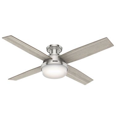 Dempsey 52 Inch Low Profile Ceiling Fan with LED Light Kit and Handheld Remote In Brushed Nickel and Light Gray Oak