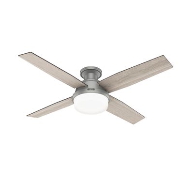Dempsey 52 Inch Low Profile Ceiling Fan with LED Light Kit and Handheld Remote In Matte Silver and Light Gray Oak