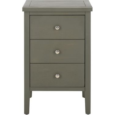 Deniz French Grey End Table with 3 Storage Drawers