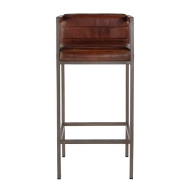 Dennis 31 Inch Leather and Iron Accent Stool with Low Back In Brown