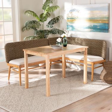 Denver Wood 3 Piece Dining Nook Set In White and Brown