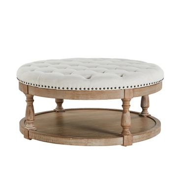 Deoius Tufted Round Cocktail Ottoman With Storage In Ivory