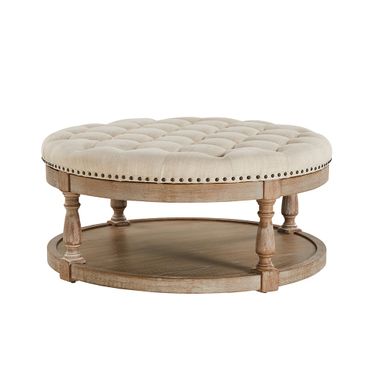 Deoius Tufted Round Cocktail Ottoman With Storage In Linen