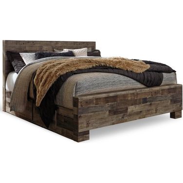 Derekson King Panel Bed with 2 Side Storage In Multi Gray