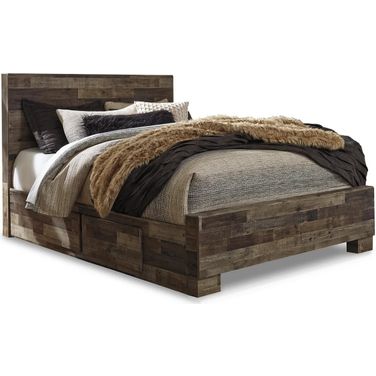Derekson Queen Panel Bed with 2 Storage Drawers In Multi Gray