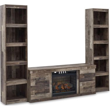 Derekson Rustic Multi Gray Small 3 Piece Entertainment Center with Electric Fireplace