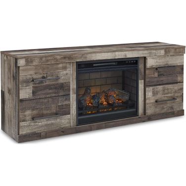 Derekson Rustic Multi Gray Small TV Stand with Electric Fireplace