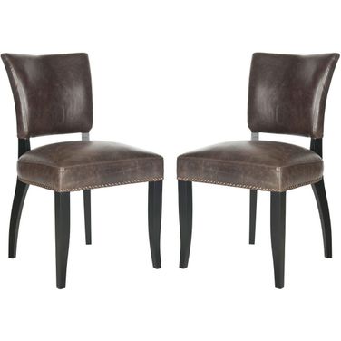 Desa Antique Brown and Black Side Chair with Brass Nailhead Detail Set of 2