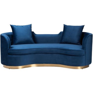 Deserae Velvet and Brushed Metal Sofa In Navy Blue and Gold