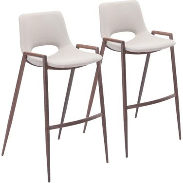 Desi Barstool Set of 2 In Beige and Walnut