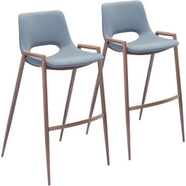 Desi Barstool Set of 2 In Azure Gray and Walnut