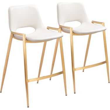 Desi Counter Stool Set of 2 In White and Gold