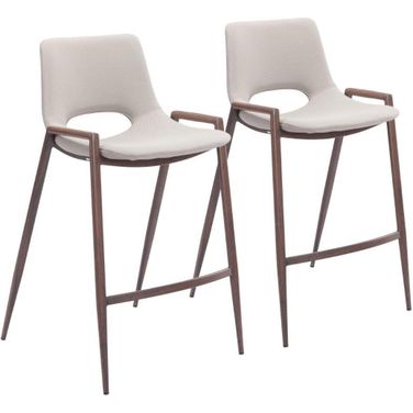 Desi Counter Stool Set of 2 In Beige and Walnut
