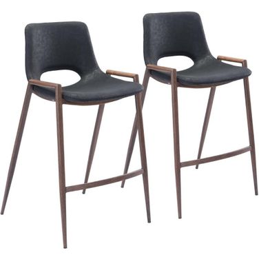 Desi Counter Stool Set of 2 In Black and Walnut