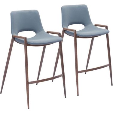 Desi Counter Stool Set of 2 In Azure Gray and Walnut