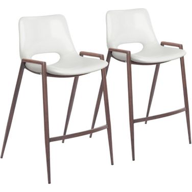 Desi Counter Stool Set of 2 In White and Walnut