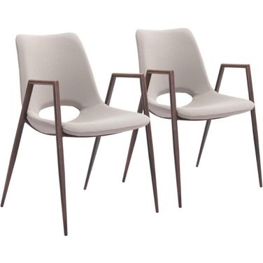 Desi Dining Chair Set of 2 In Beige and Walnut