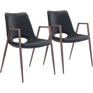 Desi Dining Chair Set of 2 In Black and Walnut