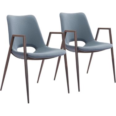 Desi Dining Chair Set of 2 In Azure Gray and Walnut