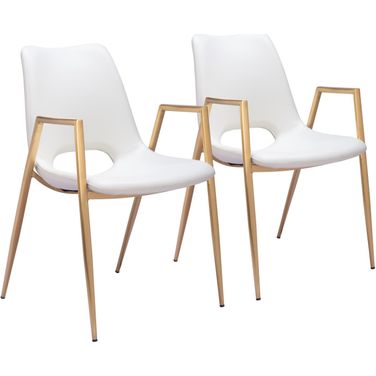 Desi Dining Chair Set of 2 In White and Gold