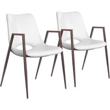 Desi Dining Chair Set of 2 In White and Walnut