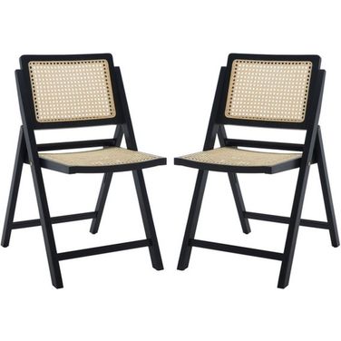 Desiree Cane Folding Dining Chair In Black And Natural