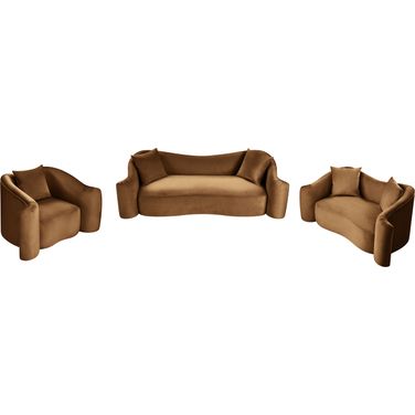 Destin Velvet Living Room Set In Saddle