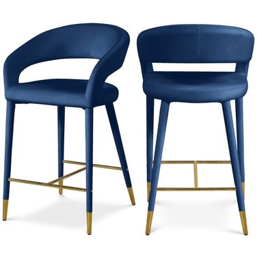 Destiny Velvet Stool In Navy