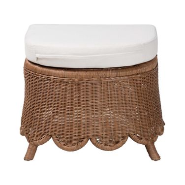Detta Natural Rattan Footstool with Cushion In Peanut Brown