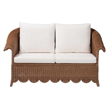 Detta Natural Rattan Loveseat with Cushion In Peanut Brown