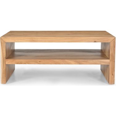 Dev 44 Inch Mitered Angle Coffee Table with Storage Shelf In Natural