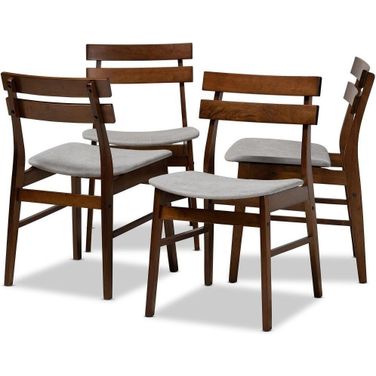 Devlin Mid-Century Modern Transitional Light Grey Fabric Upholstered and Walnut Brown Finished Wood 4-Piece Dining Chair Set