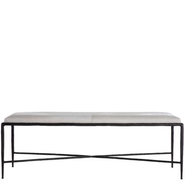 Devoe Hair on Hide Bench In Natural Ivory and Gunmetal Bronze