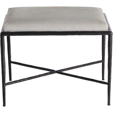 Devoe Hair on Hide Stool In Natural Ivory and Gunmetal Bronze