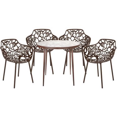 Devon 5 Piece Outdoor Patio Dining Set with Arm Chair In Brown