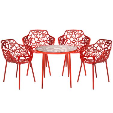 Devon 5 Piece Outdoor Patio Dining Set with Arm Chair In Red