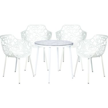 Devon 5 Piece Outdoor Patio Dining Set with Arm Chair In White