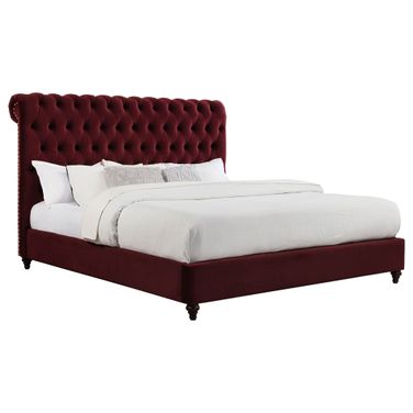 Devon 57 Inch Upholstered California King Panel Bed In Wine Red