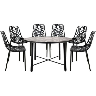 Devon 7 Piece Outdoor Patio Dining Set with Side Chair In Black