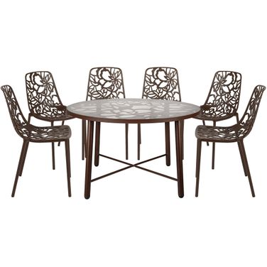 Devon 7 Piece Outdoor Patio Dining Set with Side Chair In Brown