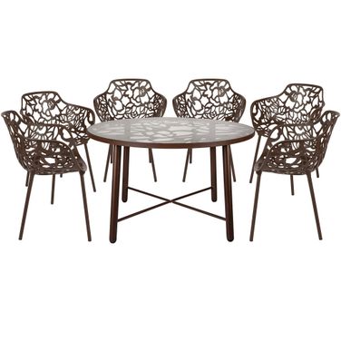 Devon 7 Piece Outdoor Patio Dining Set with Arm Chair In Brown