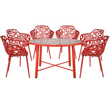 Devon 7 Piece Outdoor Patio Dining Set with Arm Chair In Red