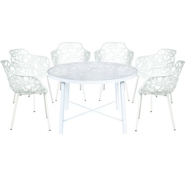Devon 7 Piece Outdoor Patio Dining Set with Arm Chair In White