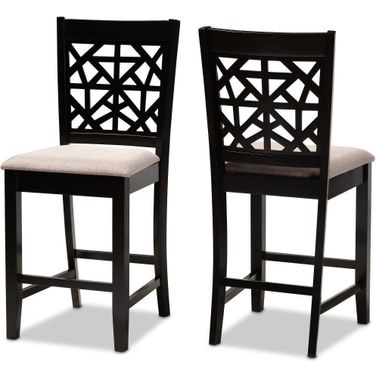 Devon Modern and Contemporary Sand Fabric Upholstered and Espresso Brown Finished Wood 2-Piece Counter Height Pub Chair Set