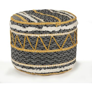 Dexon Striped Hand-Woven All-Natural Cotton Ottoman Pouf In Black and Yellow