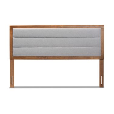 Dexter Fabric Upholstered Wood King Headboard In Light Grey and Walnut
