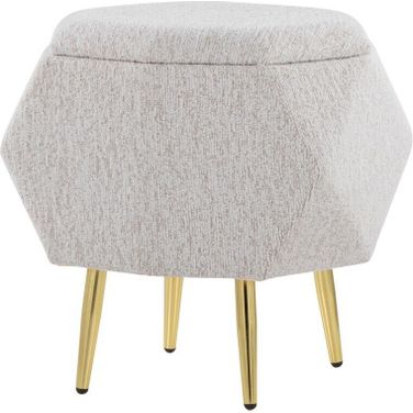 Diamond Ottoman In Light Grey and Gold